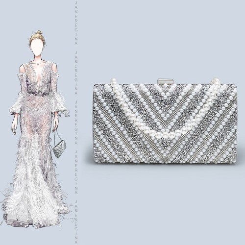 Thin silver bag women's rhinestone pearl dinner clutch Thin silver bag women's rhinestone pearl dinner clutch